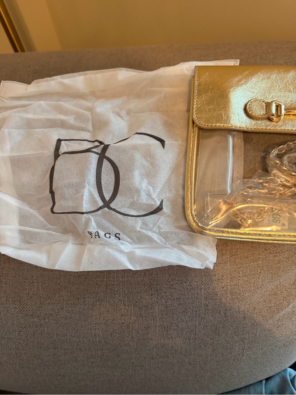 Gold Clear Crossbody Bag with Chain Strap